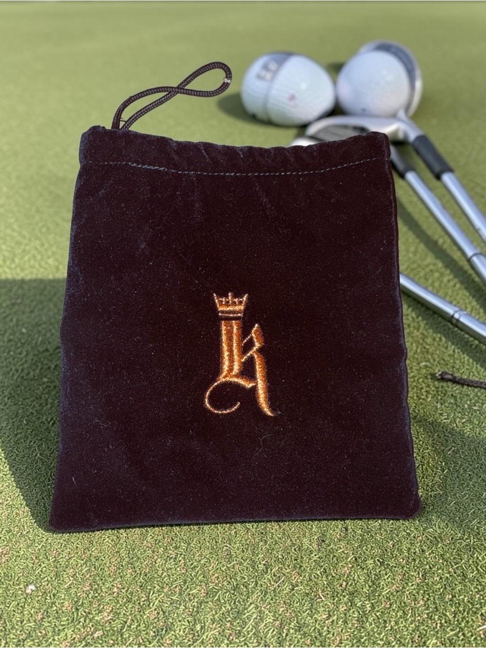 LINKS & KINGS Black Velour Lined Golf Valuables 7" Draw String Pouch Bag NEW